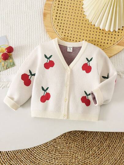 SHEIN Baby Girl Cherry Pattern Knit Cardigan, Cute & Elegant Top Baby Cherry Cardigan Cherry Baby Clothes Baby Girl Cardigan Baby Sweater Cardigan Newborn Cardigan Fall Baby Girl Clothes Winter Outfit For Baby Girl Autumn Clothes Autumn Clothes  Winter Clothes Baby Autumn Sweater Clothes Apricot Baby Girls Regular-Length Embroidered Cardigan With Cherry Motif And Fabric Finish Cute Long Sleeve V-Neck Cardigan For Baby Girls With Fruit Pattern And Hem Baby Girls Apricot Knitted Cardigan With Cherry Embroid