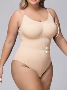 Plus Size Seamless One-Piece Tummy Control Shapewear - Apricot - View 3
