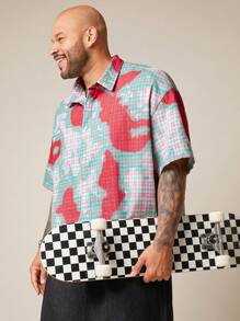 EASEVO Camisa xadrez casual masculina plus size de manga curta, adequada para o verão - Multicolorido - Ver 5