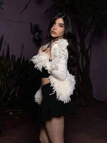 Steff Loaiza Women's Zipper Fashion Short Raw Edge Pleated Denim Skirt