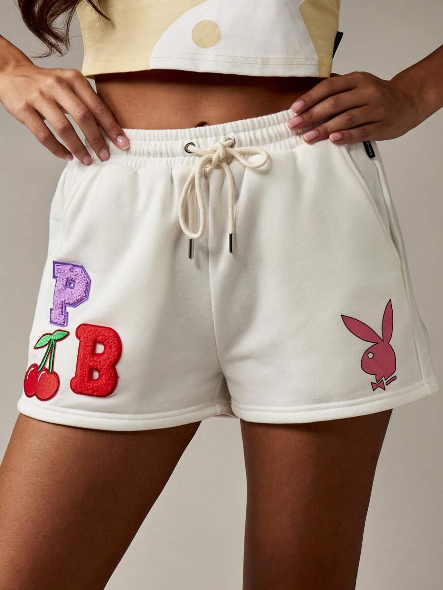 Missguided x Playboy Sommer Festival Zugband Athletik Freizeit Strand Aktivbekleidung Schweiß Shorts, hochtailliert für aktiven Lebensstil, ideal für Pool-Party