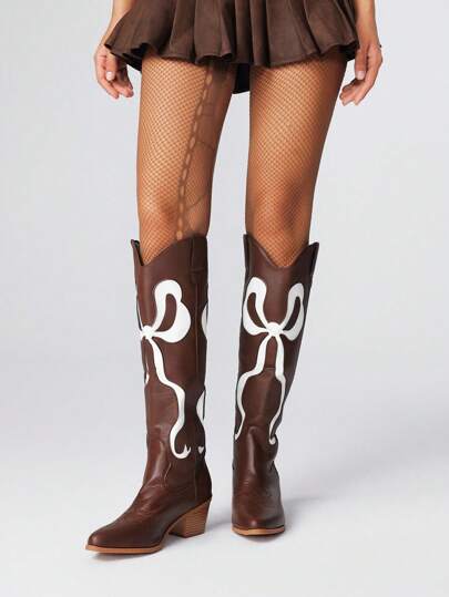 Kawaii Botas altas de primavera/otoño con diseño de alas de mariposa bordadas en estilo occidental, para mujer