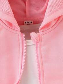 SHEIN Playful Pals Aby Girl Spring&Autumn Casual Style Toddler Jacket Long Sleeve Bowknot Decoration Hooded Top