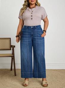 EMERY ROSE Jeans de talla grande de mezclilla vintage desgastada para uso casual de vacaciones - Azul lavado medio - Ver 3