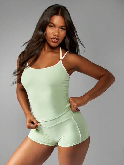 MISSGUIDED Active Double Strap Cami Tank Top Yoga Gym Fitness Studio Performance Pillow Mint Green Classic Basic Essential Camisole Tank