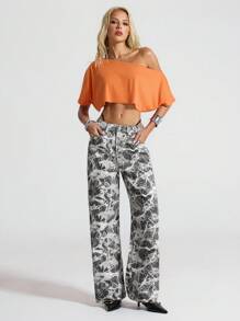 SHEIN Unity 复古扎染直筒牛仔裤 - 彩色 - 查看 2