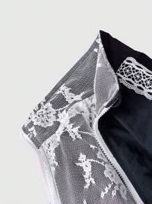 Young Girls Casual Fashion Long Sleeve Lace Decor Pocket Jacket