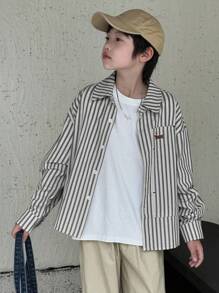 Dazy Kids Tween Boys' Loose Casual Striped Print Shirt, Autumn - Blue - View 4