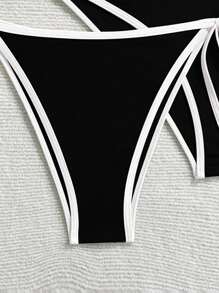 Swim Mod 2025 女式三件套细肩带无线纯色两件套比基尼泳装套装 - 黑色 - 查看 6