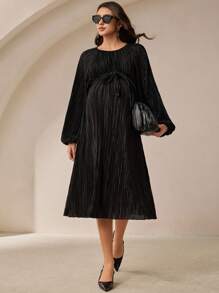 MaterniWear Vestido de punto suelto para maternidad, vestimenta casual minimalista de moda para uso diario - Negro - Ver 1