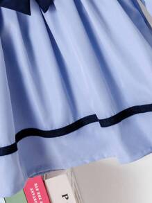 Baby Girl Sailor Collar Long Sleeve Dress With Bow Decor - Baby Blue - View 6