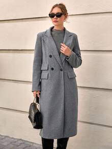 CLARA VERO Grey Wool Blend Casual Style Long Coat - Light Grey - View 4