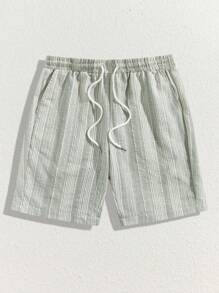 Manfinity VCAY Quần short nam dáng rộng, in họa tiết sọc dệt, có dây rút, eo có túi, quần short đến đầu gối, quần short đi nghỉ, quà tặng cho chồng, bạn trai - Nhiều màu - Xem 1