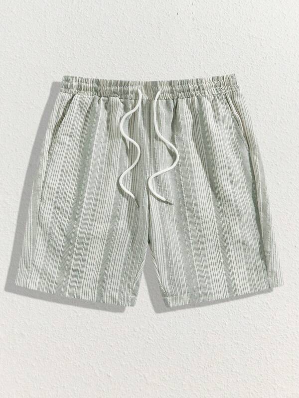 HIMLAND Men's Woven Striped Print Drawstring Waist Loose Fit Casual Shorts With Pockets, Knee Shorts Vacation Shorts, For Husband, Boyfriend Gifts