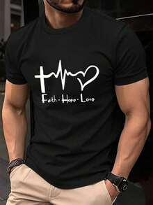 Manfinity Homme تيشيرت كاجوال للرجال مطبوع عليه قل...