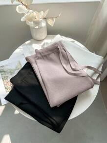 Franclia New Women High Waist Tie Waist Fashion Casual Straight Leg Wide Leg Pants, Thermal Lined Thick Knit Leggings Maillard Style Knitted Sweater Clothes For University - Bronze - View 5