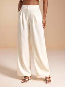 MIRENZI Women Summer Commute Casual Woven White Straight Leg Pants, White Women, Old Money Style