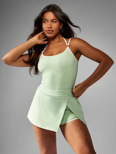 MISSGUIDED Falda pantalón de tenis, estilo envuelto, ropa deportiva de verano, falda deportiva de golf con shorts incorporados, cintura cruzada, cintura alta, ropa de entrenamiento