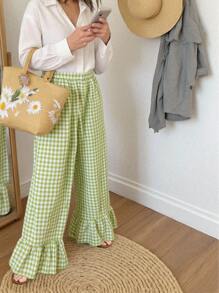 INAWLY Pantalones palazzo informales de pierna ancha a cuadros para mujeres