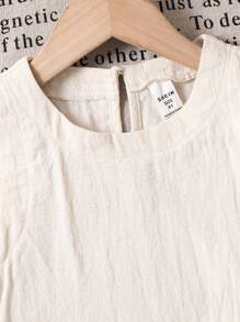 2pcs/Set Young Girl Woven Solid Color Jacquard Ruffle Hem Blouse And Loose Casual Pants