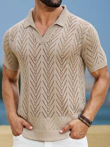 Manfinity Homme Herren europäischer und amerikanischer neuer stilvoller Design-Blogger Cut Out lässiges vielseitiges Poloshirt - Khaki - Übersicht 4