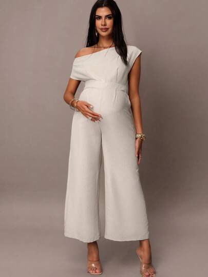 MaterniChic Fall Women Clothes Pregnant Women Plain Color Bat-Wing Sleeve Loose Jumpsuit Modest