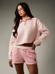 Missguided x Playboy Shorts de playa de verano a rayas, para relajación, uso casual, tiempo libre, con cordón, shorts a rayas para festival y club de playa - Multicolor - Ver 1