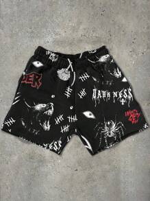 Manfinity EMRG 男士休闲印花抽绳腰短裤，夏季街头服饰 - 彩色 - 查看 2