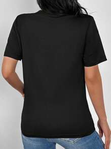 EMERY ROSE 3件套豹纹、心形和标语图案休闲T恤上衣 - 彩色 - 查看 2