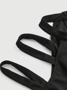 ROMWE Goth 1 件哥特式暗月镂空网眼拼布露肩加大码女式连衣裙 - 黑色 - 查看 9