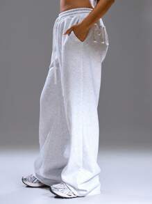 MUSERA 做旧阔腿宽松慢跑裤，舒适可爱休闲百搭，适合秋季、日常穿着，圣诞节、居家休闲、感恩节、春季皆宜。 - 灰色 - 查看 3