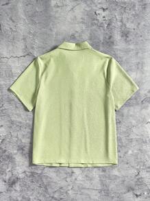 SHEIN Teenboys 宽松休闲百搭纯色纹理短袖衬衫，适合春夏季节，适合运动、外出、居家度假、穿搭