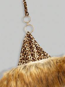 ROMWE J-Fashion Y2K 复古原宿毛茸茸拼接豹纹露背女式短款上衣 - 米色 - 查看 3