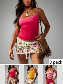 MISSGUIDED 3 Packs Palm Beach Summer Tank Top Collection Crochet Cami Beachwear Vacation Resort Festival Travel Casual Multipack Bundle - Multicolor - View 1