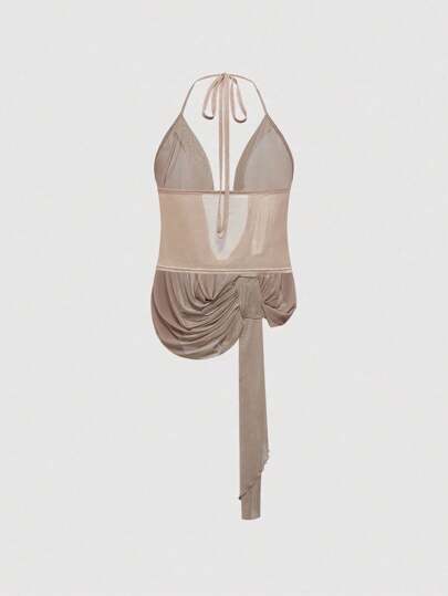 Grunge Punk Top sin espalda de cuello halter y escote profundo para mujer talla grande, adecuado para atuendos de festivales de música, moderno y atrevido