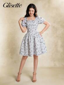 Elegantes Sommerkleid mit Puffärmeln und Blümchenmuster für Teenager Mädchen