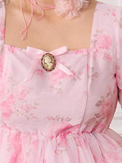 ROMWE EDITION Plus Size Women's Sweet Vintage Babydoll Dress With Asymmetric Ruffle Hem