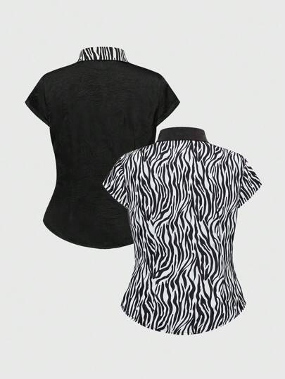 J-Fashion Y2K Harajuku Style Reversible Plus Size Black Leopard Print Blouse