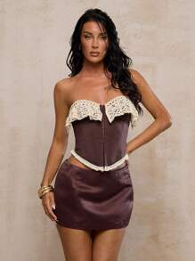 Glamine 女士优雅撞色蕾丝拼接抹胸上衣，夏季