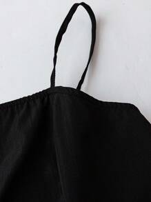 SHEIN LUNE 大码女式方领褶皱吊带背心和阔腿裤休闲两件套 - 黑色 - 查看 3