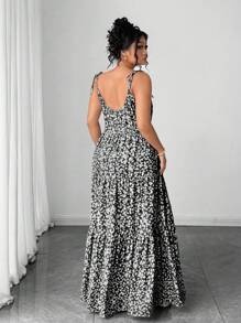 Elenzga Women's Summer Casual Elegant Ditsy Floral Sleeveless Backless Maxi Dress, Green Maxi Dress Curve Curve Sundress Long Summer Dress Plus Sun Dress Women Maxi Dresses Vacation Dresses Woman Curve - Black - View 2