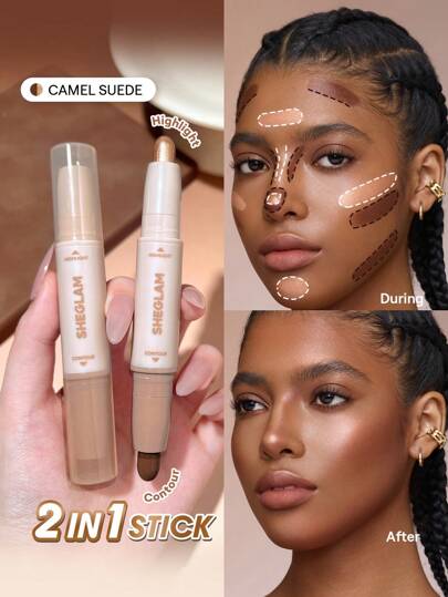 SHEGLAM 2-in-1 Barra de contorno e iluminador-Camel Suede Marca Belleza Maquillaje Cosmético para Mujeres Niñas Perfecto para Otoño Invierno Ideal para Y2K Elegante Moda Adecuado para Cumpleaños Navidad Presente Fiesta Listo Mejor Color