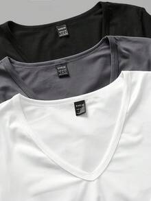 SHEIN EZwear 3pcs Set Women Deep V-Neck Skinny Casual Long Basic Long Sleeve T-Shirt Tops & Suit, Suitable For Autumn/Winter