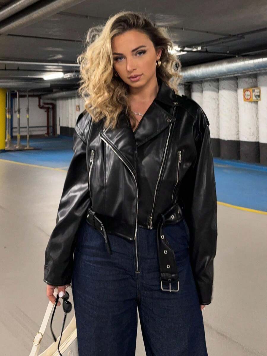 Jeta Ari Cazadora de moto con cremallera PU - Negro - Ver 1