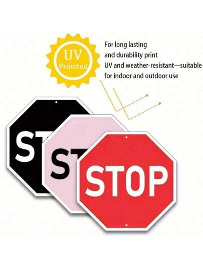 1pc Pink/Red/Black STOP Decorative Sign, Aluminum, 12x12 Inch UV Printed, Perfect For Indoor/Outdoor Walls, Garages, Studios, Teen Rooms Decor