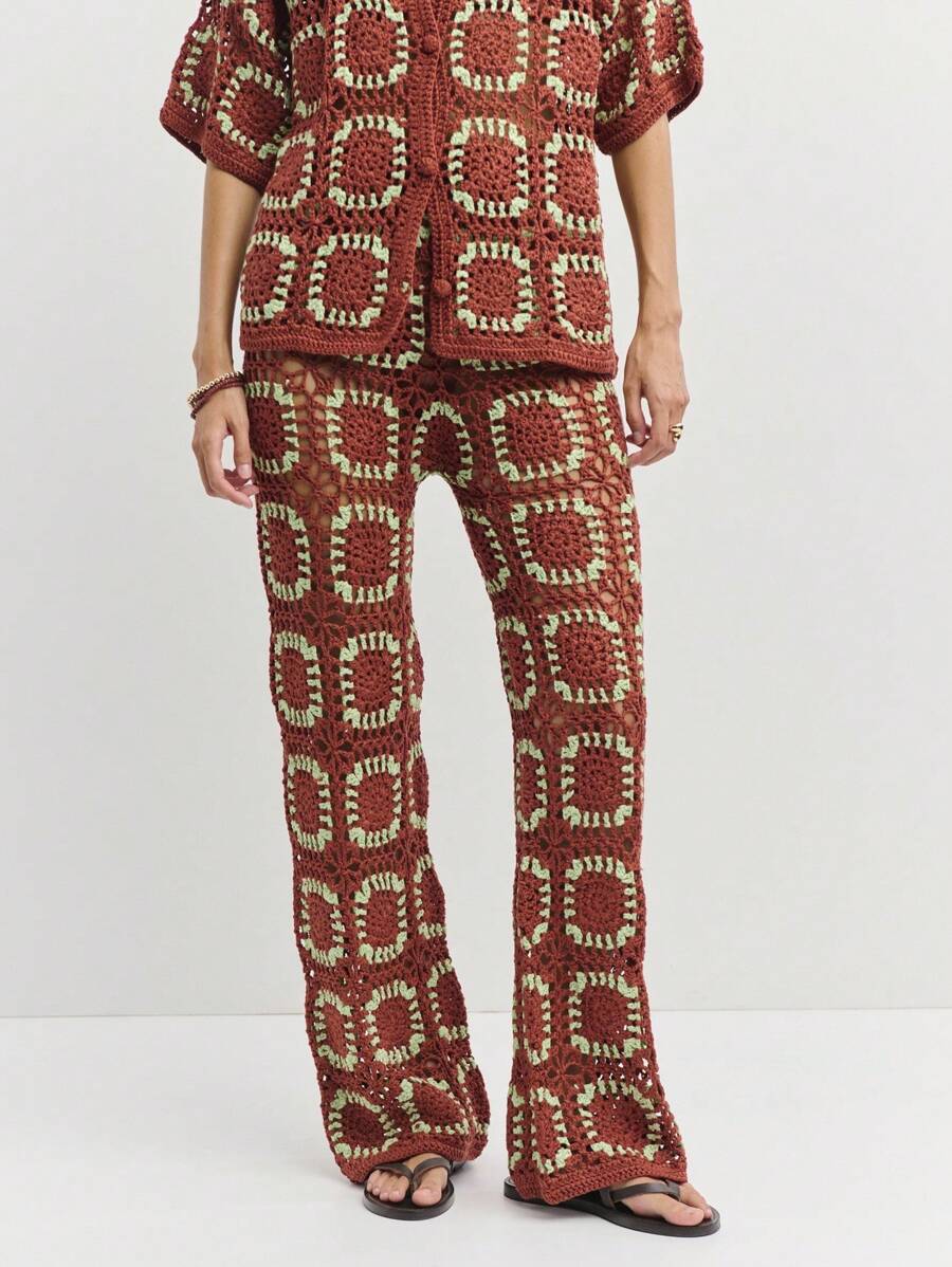 Nöista Women's Casual Knit Loose Pants With A Contrast Color Graphic Pattern.