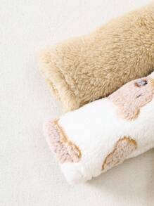 2 件婴儿毛绒考拉印花刺绣厚羊毛长袖连体衣家居服套装，适合秋冬季 - 卡其色 - 查看 4