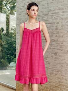 Chiquease Pink Lace Trim Ruffle Strap Dress - Pink - View 1