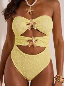 Opulessa 女士度假金属海星装饰镂空性感连体泳衣