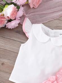 Souflis Souflis Ensemble Top à col claudine mignon et short salopette décoré de papillons pour bébé fille, pour l'été